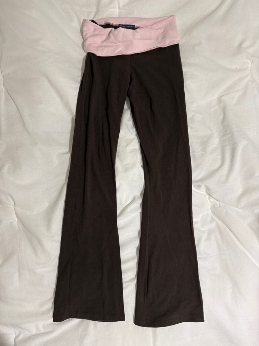 Brandy Melville Wide Leg Pants with Pink Fold-Over Waistband | NWOT